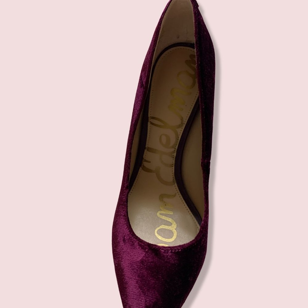 Sam Edelman Velvet Pointed Toe Pumps in Plum - Picture 4 of 5